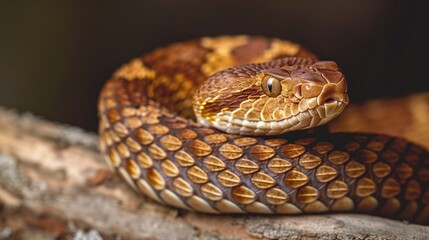 Obraz premium Close-up of brown snake resting on branch intricate scale patterns animal wildlife photography