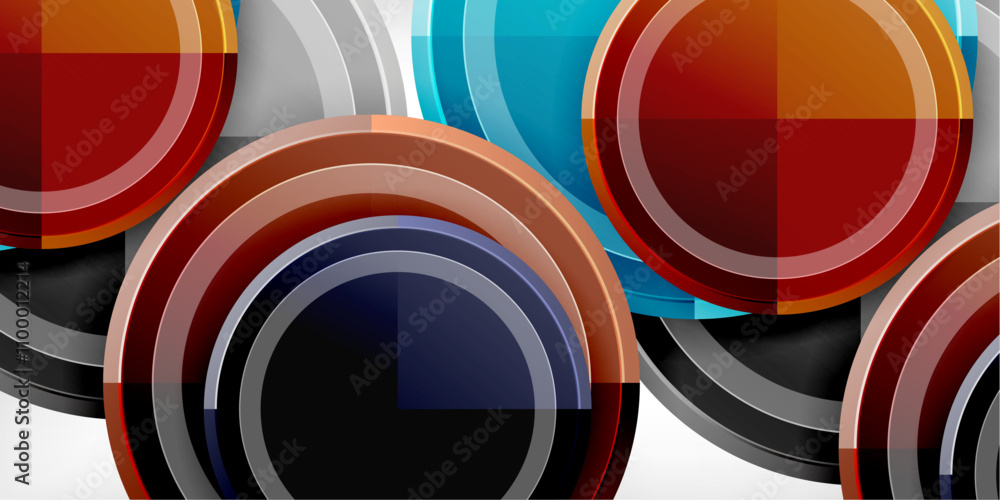 Poster abstract background - multicolored circles, trendy minimal geometric design, vector illustration