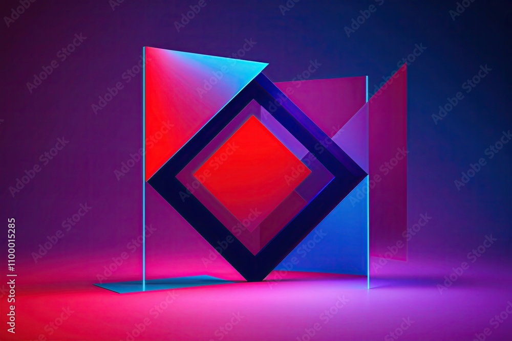 Poster three-dimensional abstract colorful neon background with red and blue gradient and simple geometric 