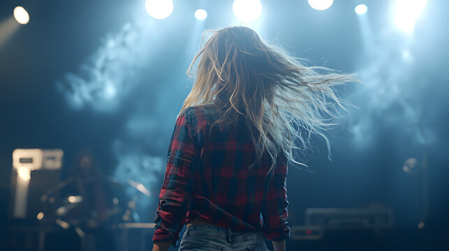 Woman with flowing hair at a rock concert