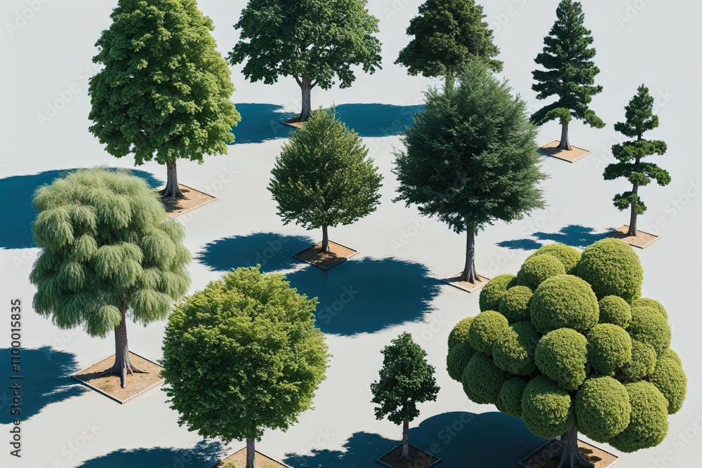 Aufkleber aerial perspective collection of three-dimensional tree depictions for visual compositions and archi