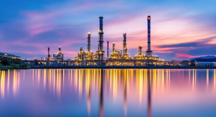 Nighttime Industrial Landscape of an Oil Refinery Plant: A Glimpse into the Energy Sector