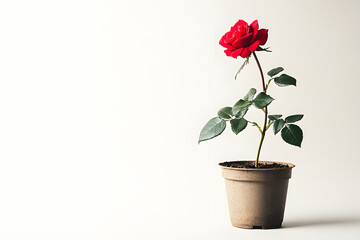 Closeup photo of a beautiful red Rose, plant with red flowers, romantic blossom isolated on whitebackground