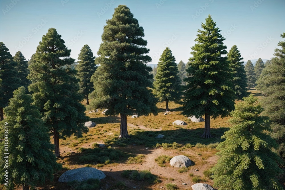 Aufkleber three-dimensional representation of trees from a remote viewpoint for digital art and design layouts