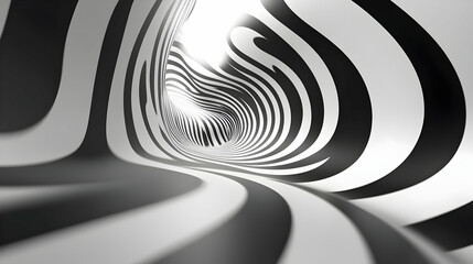 Naklejka premium Abstract 3D Black and White Swirling Tunnel Illustration