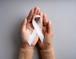 World Arthritis Day Hand Bone Pain Awareness and Ribbon red heart isolated white studio