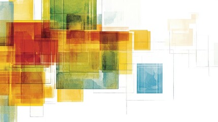 Colorful abstract geometric shapes and patterns on a white background.