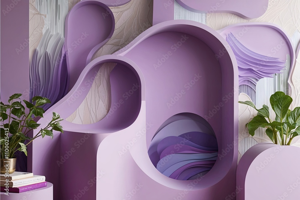 Poster modern playful wallpaper with ethereal lavender patterns and dynamic layering effects