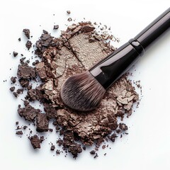 Eyeshadows with brush on white background.