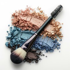 Eyeshadows with brush on white background.