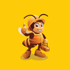 Cute Bee Wearing Hat Cartoon Vector Icon Illustration Animal Nature Icon