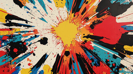 A bold abstract interpretation of comic book sound effects, layered artistically