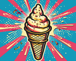 ice cream cone in pop art style