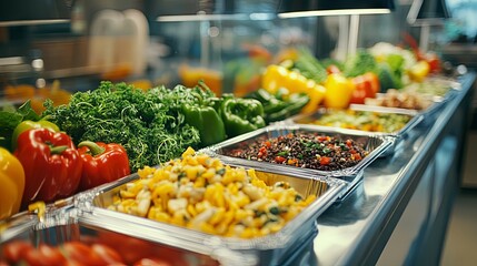 Obraz premium Vibrant Salad Bar With Fresh Ingredients and Colorful Vegetables