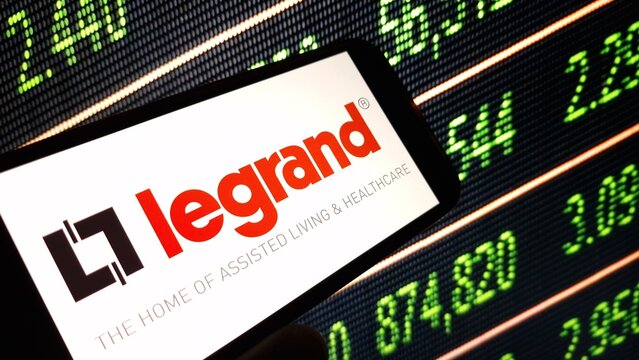 Konskie, Poland - November 24, 2024: Legrand company logo displayed on mobile phone