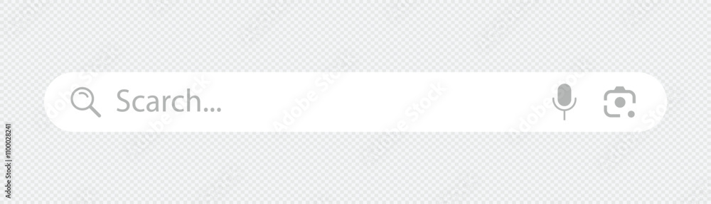 Poster a magnifying glass search button and a microphone icon for voice search in the search bar. search ba