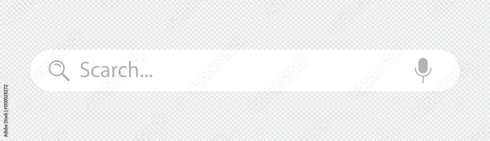 Poster a magnifying glass search button and a microphone icon for voice search in the search bar. search ba
