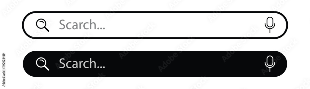 Poster set of search bar and search button ui design elements illustration on isolated background. search b