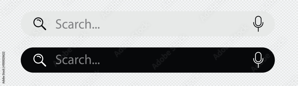 Poster search bar icon. magnifying glass search button and microphone web elements vector. internet browser