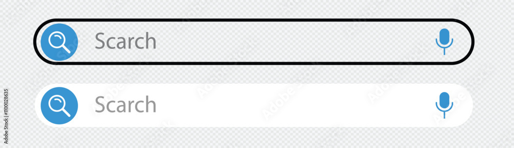 Poster search bar icon. magnifying glass search button and microphone web elements vector. internet browser