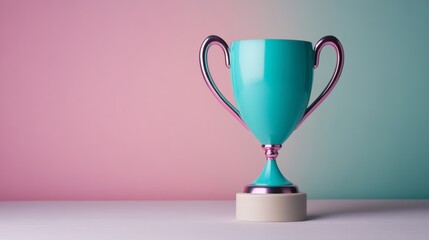 Vibrant Holographic Neon Trophy: Spectacular mix of turquoise, pink, and purple on a white backdrop 