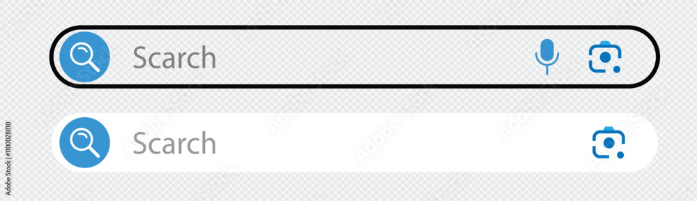 Poster search bar icon. magnifying glass search button and microphone web elements vector. internet browser
