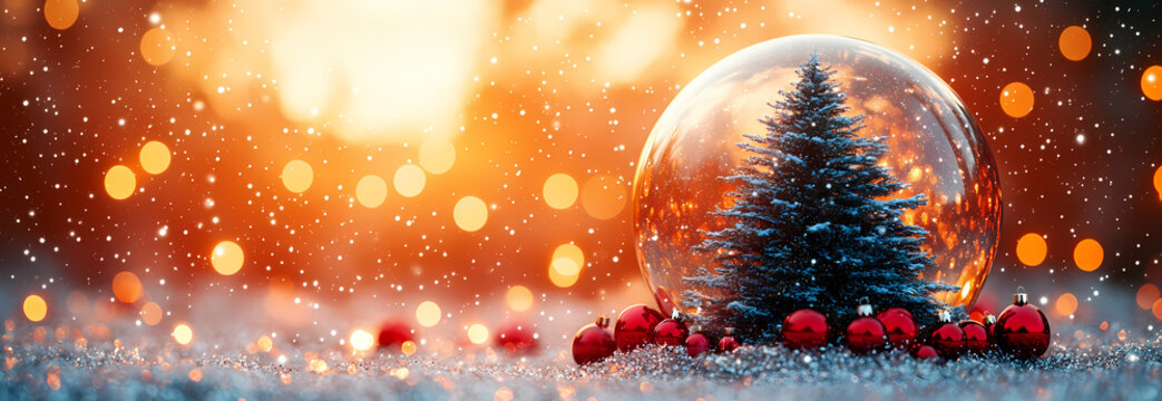 A snow globe featuring a christmas tree inside. - Powered by Adobe