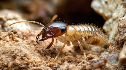 Close-up of a termite on wood.