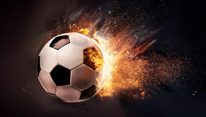 Naklejka premium exploding soccer ball, 3d rendering and photo manipulation concept illustration