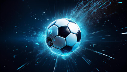 Fototapeta premium exploding soccer ball, 3d rendering; element for infographics; blue toned