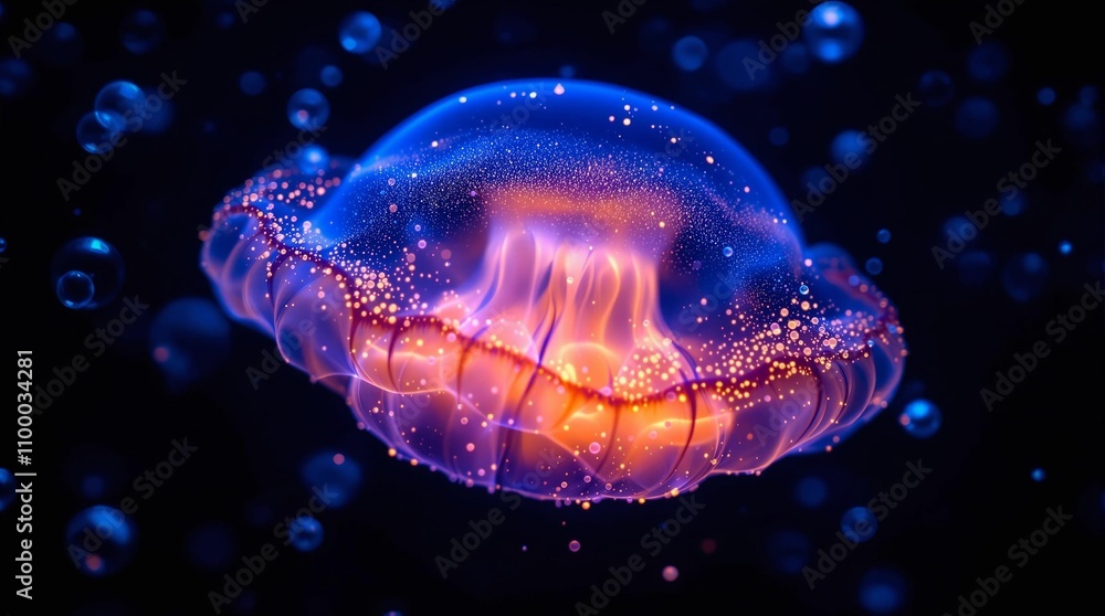 Poster jellyfish on a dark background. 3d rendering.