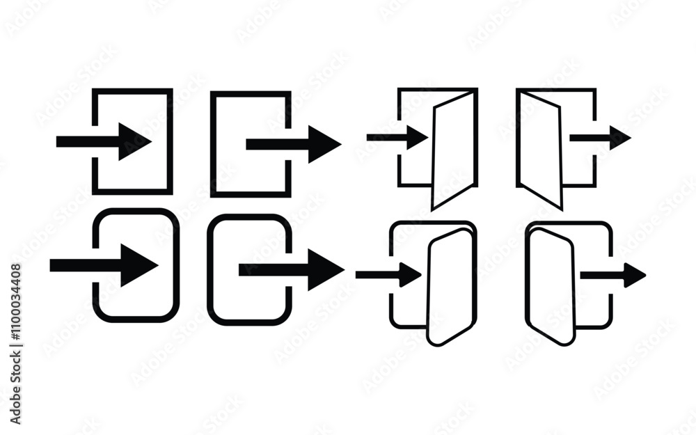 Poster login and logout icon set. login and logout account icons. exit and enter arrow symbol. quit and ent