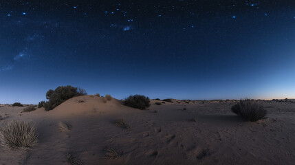 Starry Night Sky Over Desert Dunes: Tranquil Oasis Under Cosmic Canopy