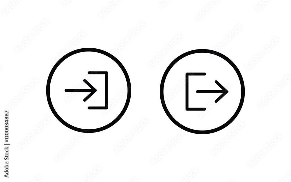 Poster login and logout icon set. enter and exit icon set. open and close icon set.