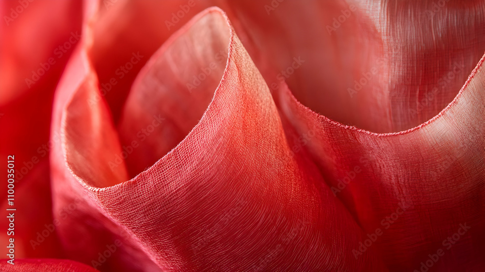 Aufkleber close-up of red fabric with soft, flowing folds, showing texture and subtle color variations.
