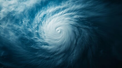 Naklejka premium Satellite captures swirling hurricane storm from above, with dynamic blues, grays, and whites highlighting intensity 