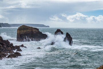 Ocean view and blue sky, Pontal da Carrapateira in Aljezur, Algarve, Portugal.
