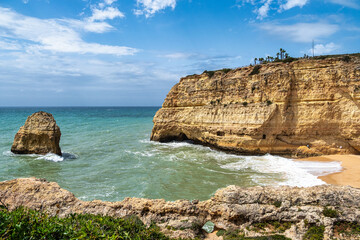Portuguese coast in Benagil, Algarve, Portugal. Praia do Carvalho. Seven Hangging Valleys Trail.