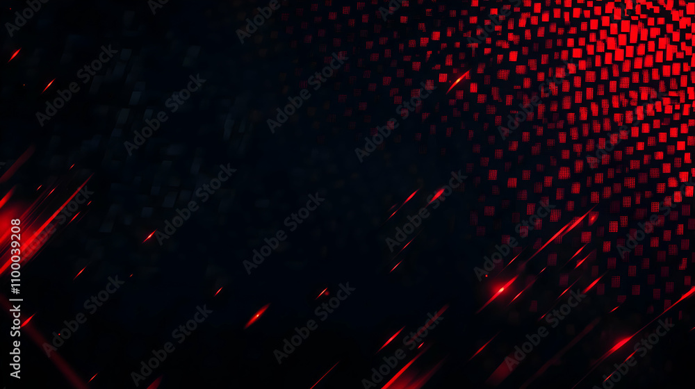 Poster abstract dark red and black background with glowing lines and grid pattern.