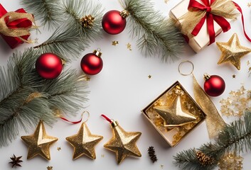 Top view photo of christmas decorations on isolated White background