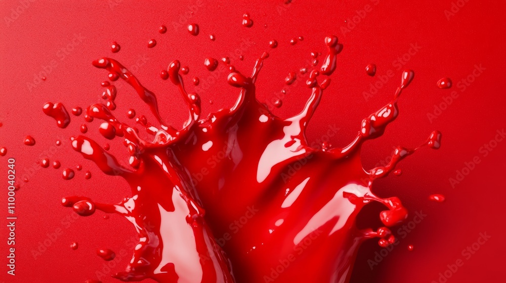 Poster red liquid splash with dynamic motion, featuring vivid red tones on a transparent or neutral backgro