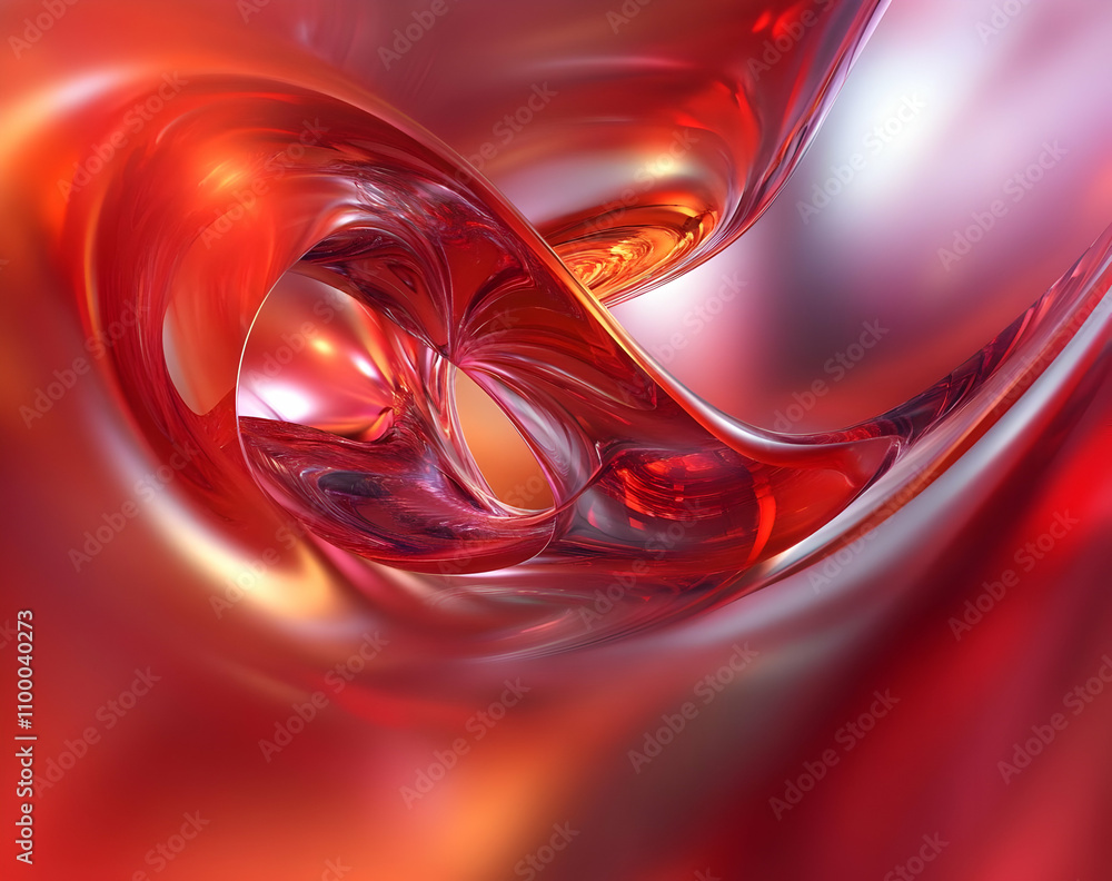 Poster Abstract red and orange swirling liquid forms creating a dynamic, flowing composition.
