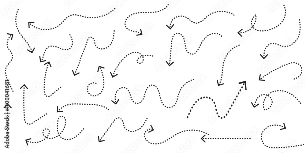 Poster zigzag arrow stripes designed with dotted lines on grid lines isolated on a white background