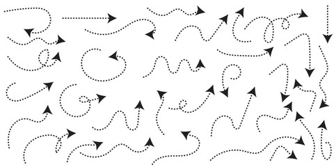 Obraz premium Set of hand-drawn dashed arrows Vector illustration.