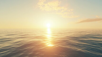 Obraz premium Tranquil Sunrise Over Calm Ocean Waters, Golden Light Reflecting on Serene Waves, Creating a Peaceful and Inspiring Coastal Landscape Scene