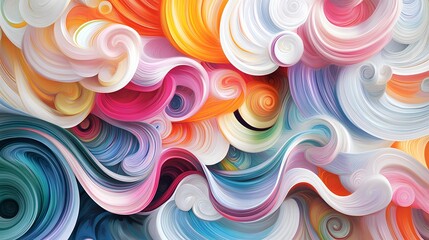 Painting of colorful, abstract hair swirls, swirling in an intricate pattern, creating a sense of movement and energy.