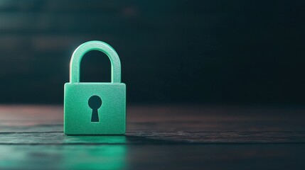 Fototapeta premium SSL certificate validation Green lock on a dark surface symbolizing security and protection.
