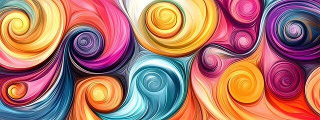 Painting of colorful, abstract hair swirls, swirling in an intricate pattern, creating a sense of movement and energy.