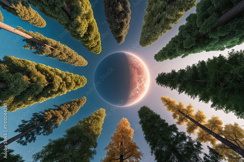 Poster three dimensional projection of unique celestial tree assortments for artistic and architectural des