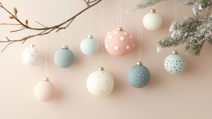 Christmas baubles in soft pastel colors